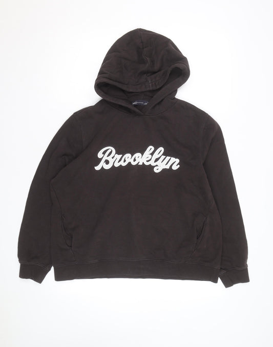 Marks and Spencer Men's Brown Pullover Hoodie Medium Brooklyn Graphic