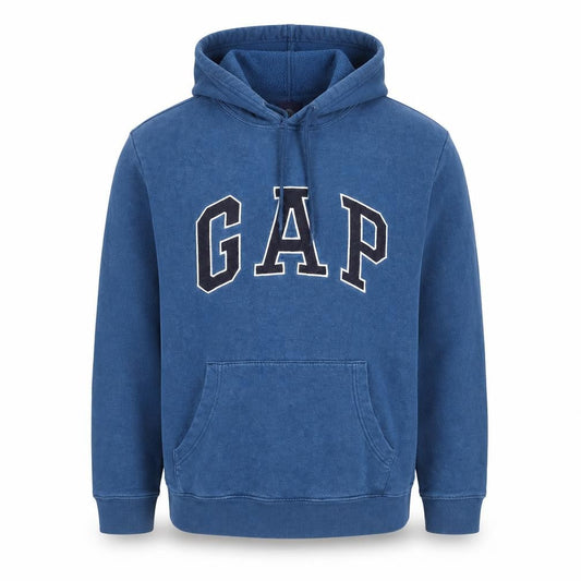 Gap Men Blue Pullover Hoodie M Logo Graphic Fleece Sweatshirt