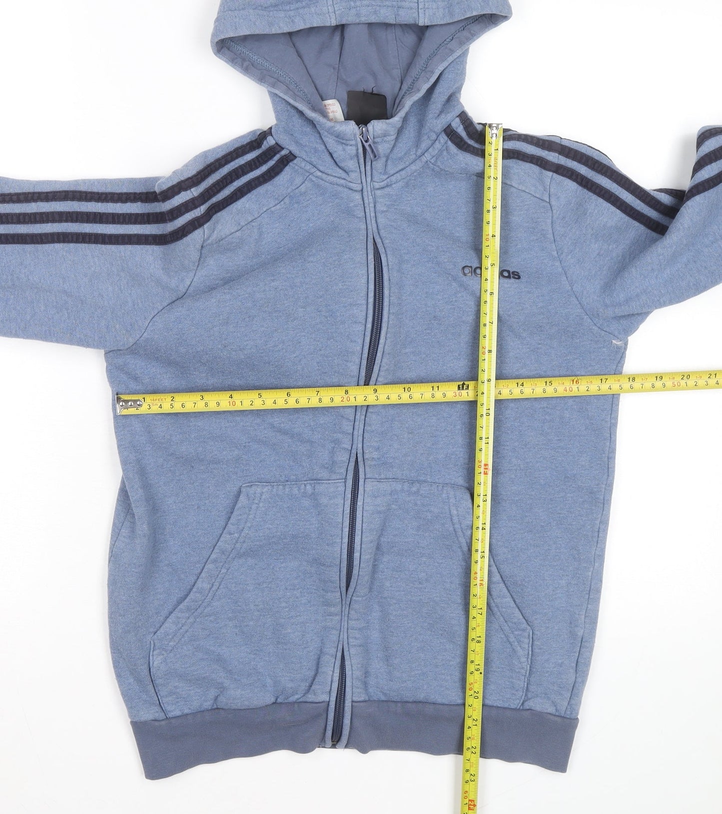 Adidas Boys Blue Full Zip Hoodie Size 13-14 Years Cotton Blend