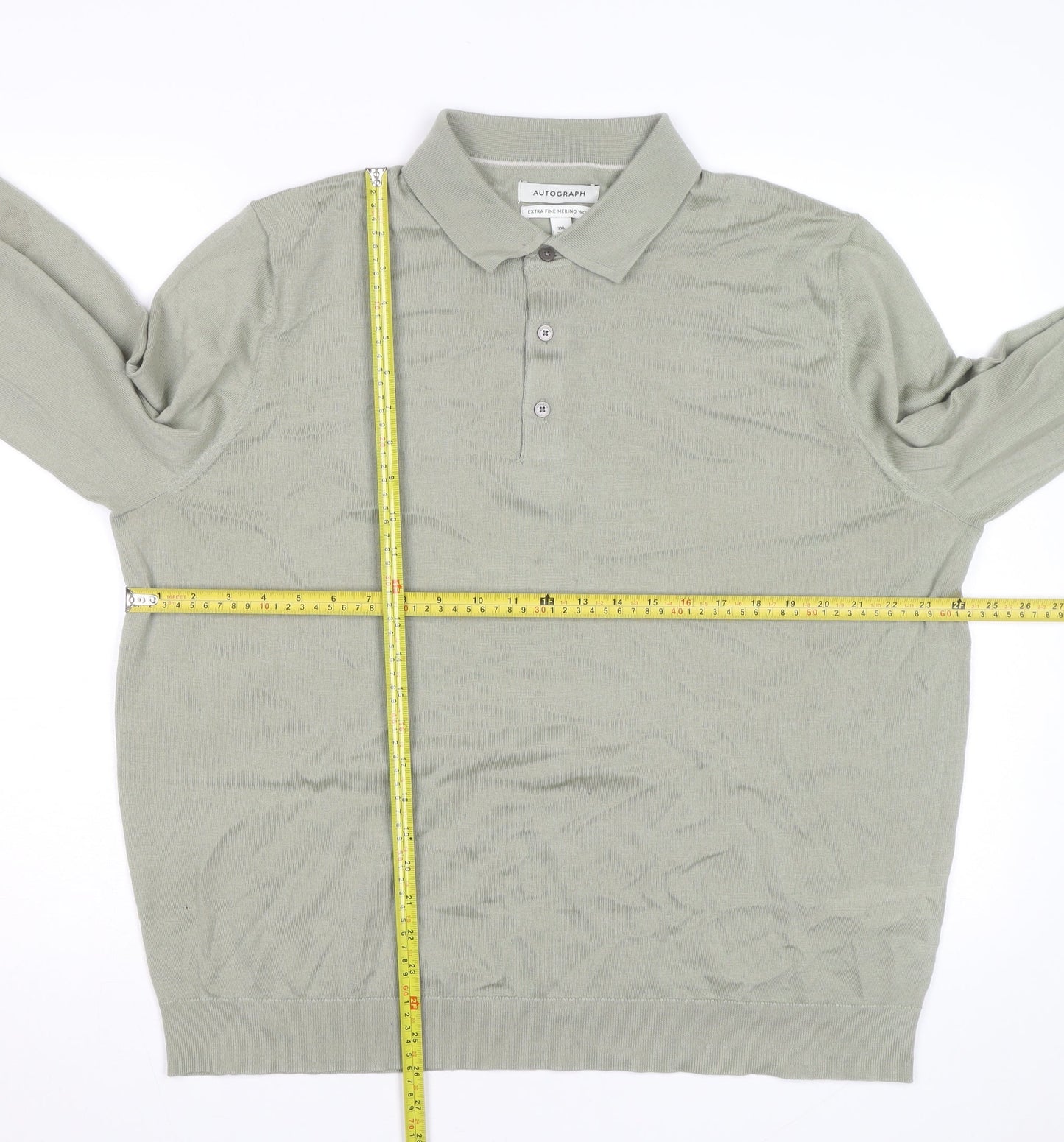 Marks and Spencer Autograph Men's Green 2XL Merino Wool Long Sleeve Polo Shirt