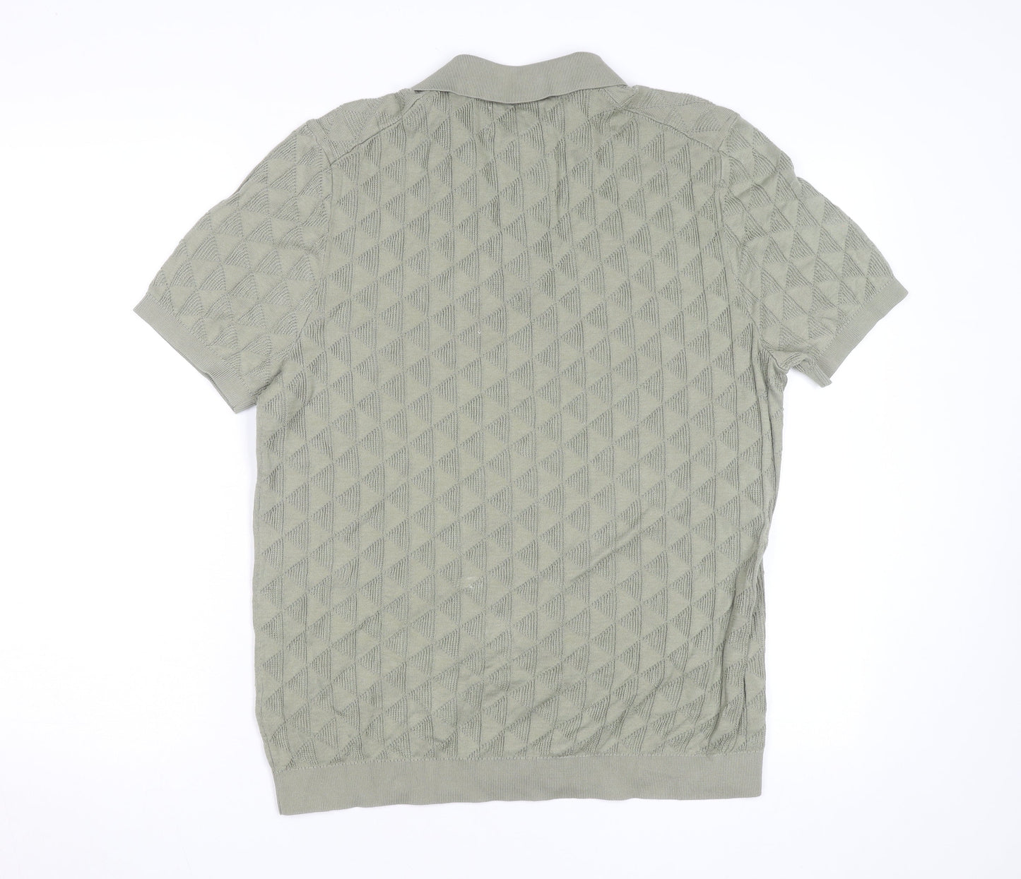 Marks and Spencer Autograph Men's Green Argyle Knit Cotton Polo L