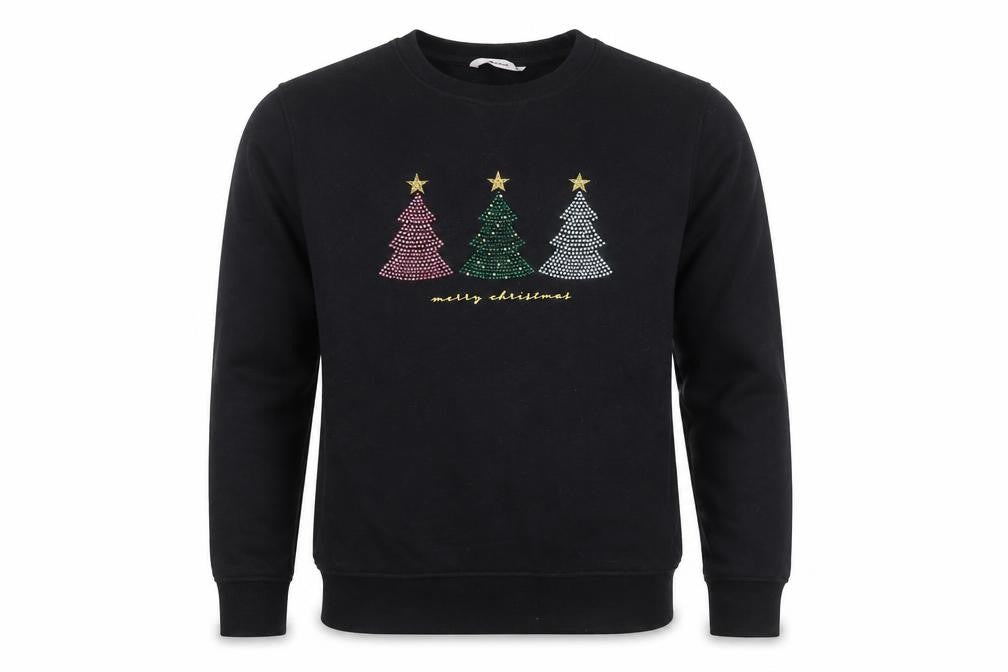 Tu Men’s Black Christmas Rhinestone Sweatshirt Medium