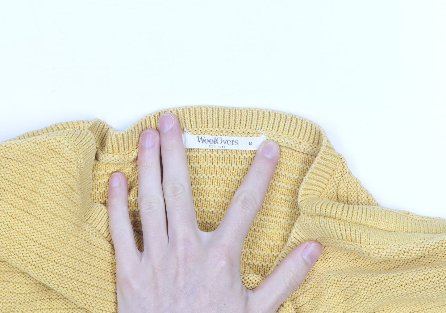WoolOvers Men's Yellow Cotton Crew Neck Knit Jumper Medium