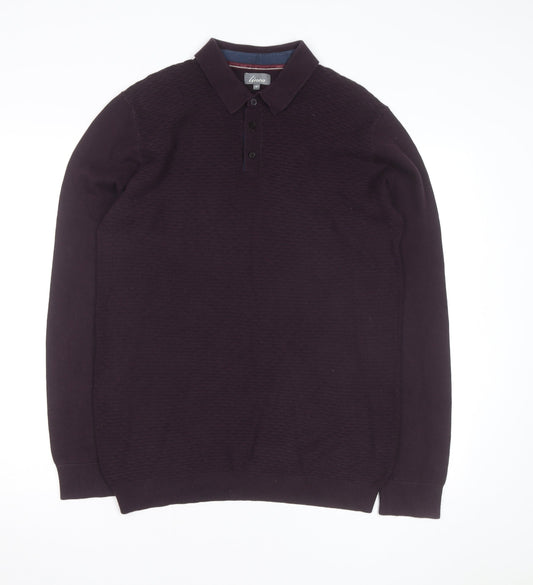 Linea Men's Purple Cotton Long Sleeve Collared Polo Shirt M
