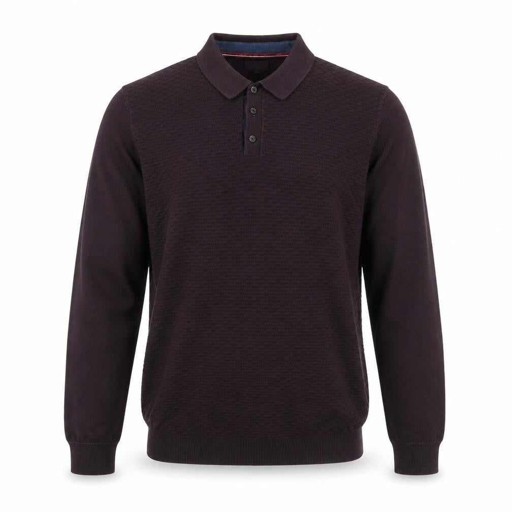Front view of Linea Men's Purple Cotton Long Sleeve Collared Polo Shirt M