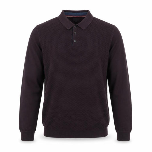 Linea Men's Purple Cotton Long Sleeve Collared Polo Shirt M