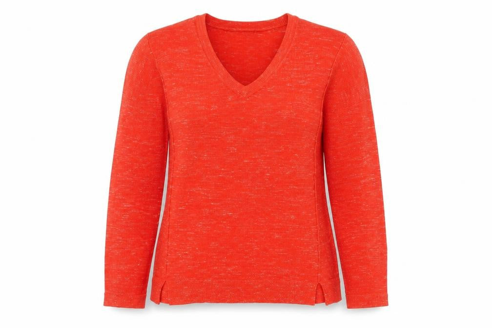 Whistles Women's Orange V-Neck Lightweight Cotton Linen Jumper Size S