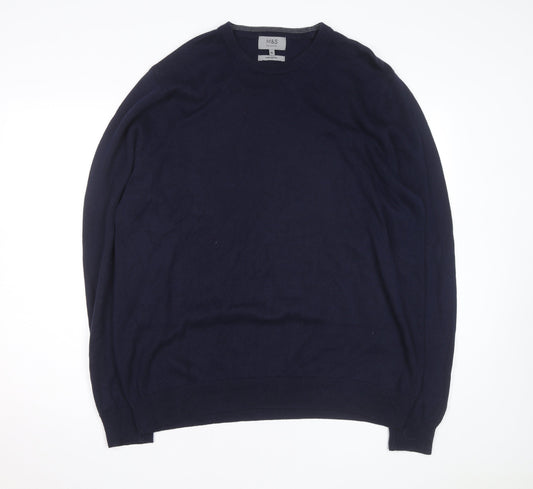 Marks and Spencer Men's Blue XL Cotton Crew Neck Jumper