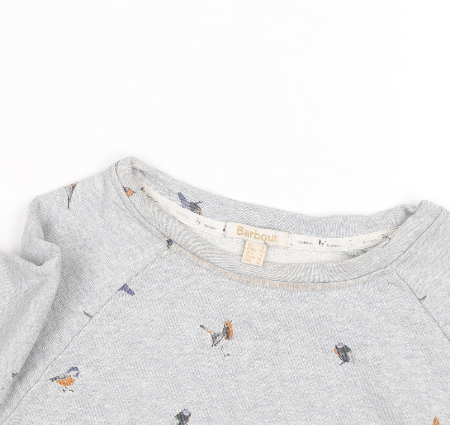 Barbour Women Grey Bird Print Cotton Sweatshirt Size 10 UK