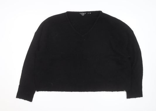 Superdry Women Black V-Neck Wool Blend Jumper Size 14