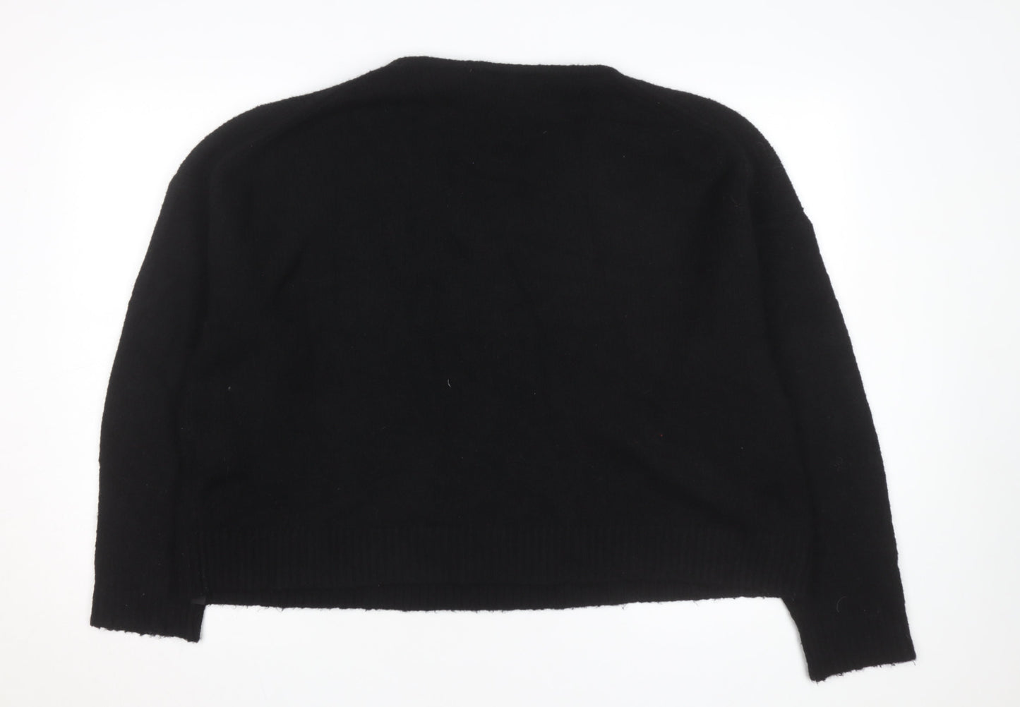 Superdry Women Black V-Neck Wool Blend Jumper Size 14