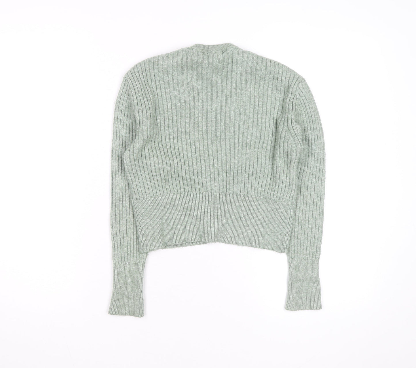 Pull & Bear Women’s Green Ribbed V-Neck Button Cardigan Size S