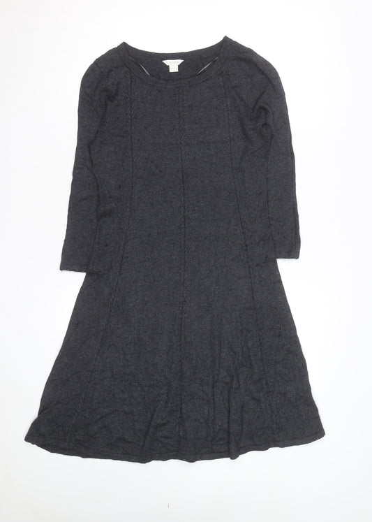 Monsoon Women Grey Wool Blend A-Line Knit Dress Size 12