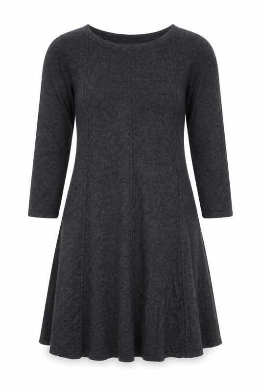 Monsoon Women Grey Wool Blend A-Line Knit Dress Size 12