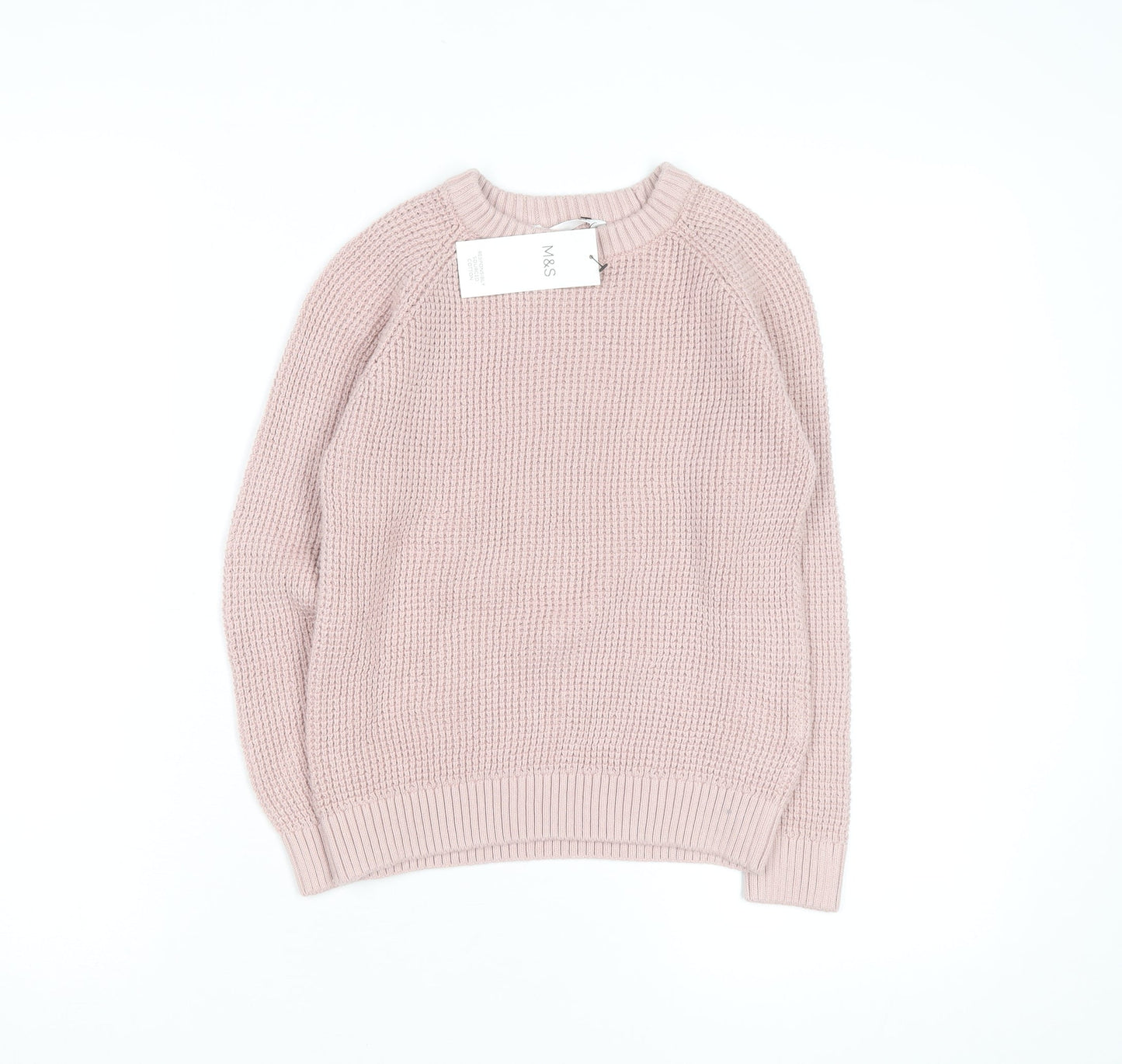 Marks and Spencer Girls Pink 7-8 Years Crew Neck Knitted Jumper
