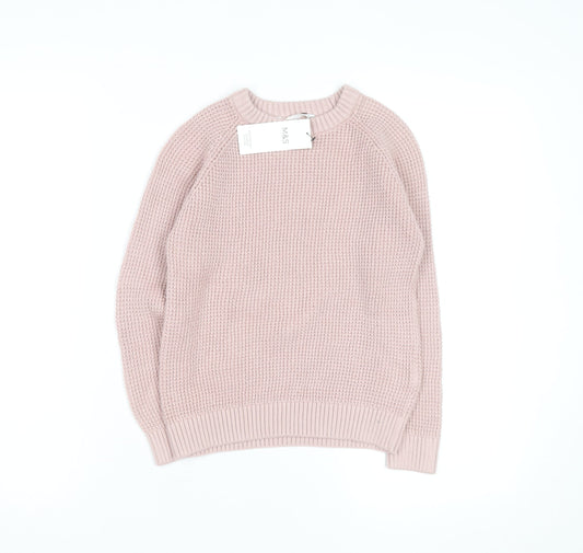 Marks and Spencer Girls Pink 7-8 Years Crew Neck Knitted Jumper
