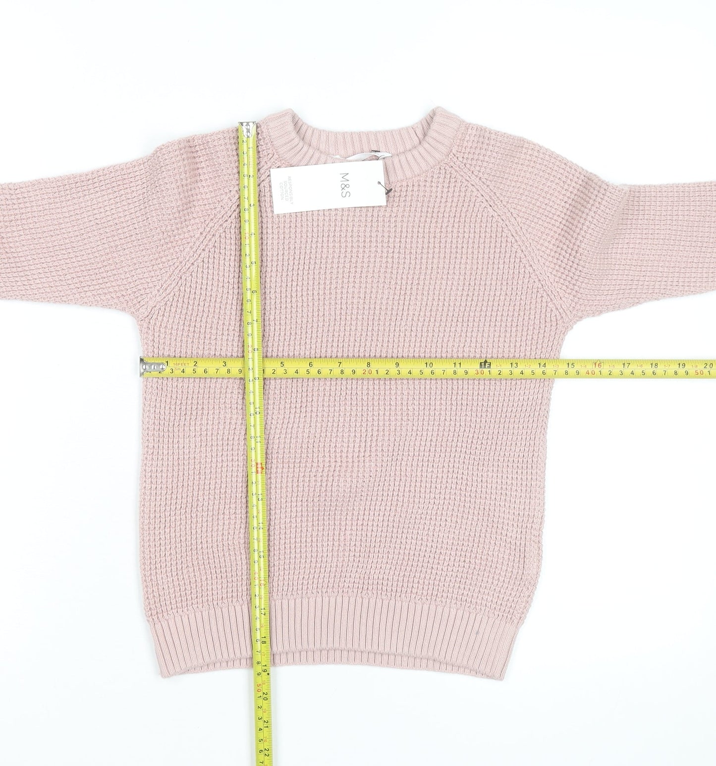 Marks and Spencer Girls Pink 7-8 Years Crew Neck Knitted Jumper