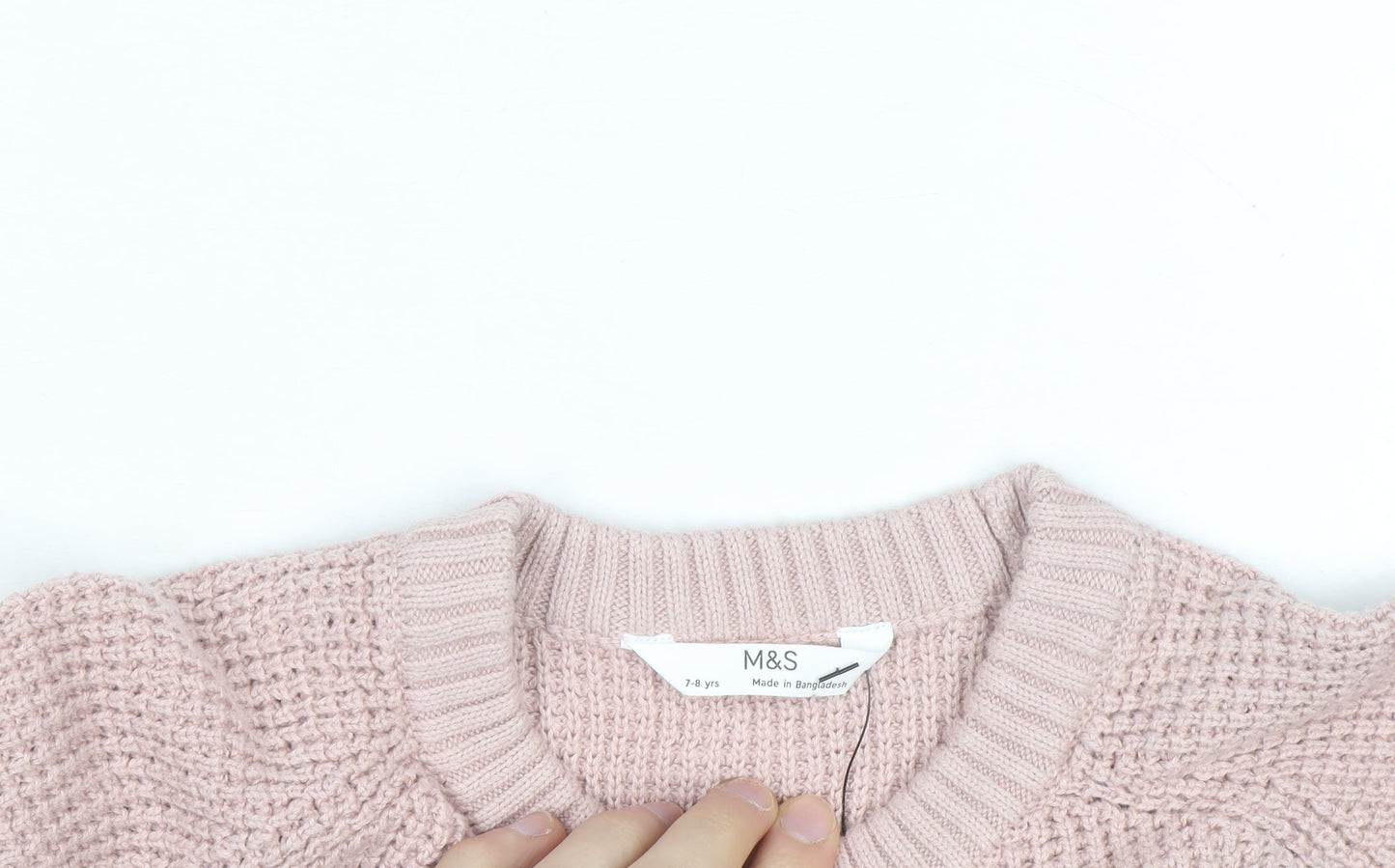 Marks and Spencer Girls Pink 7-8 Years Crew Neck Knitted Jumper