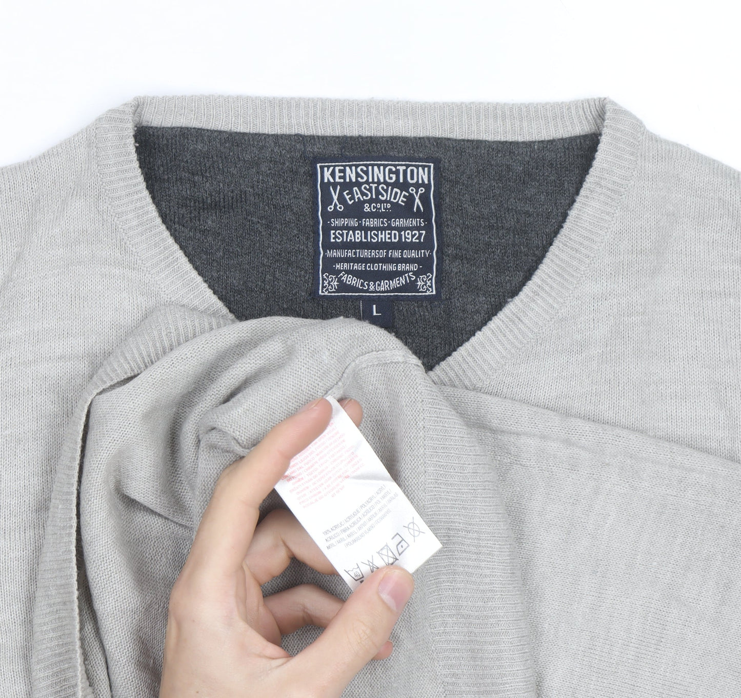 Kensington Eastside Men's Beige V-Neck Cotton Blend Jumper L