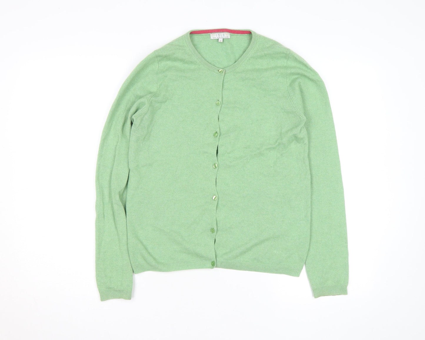 ISLE Men's Green Cashmere Crew Neck Cardigan Size S