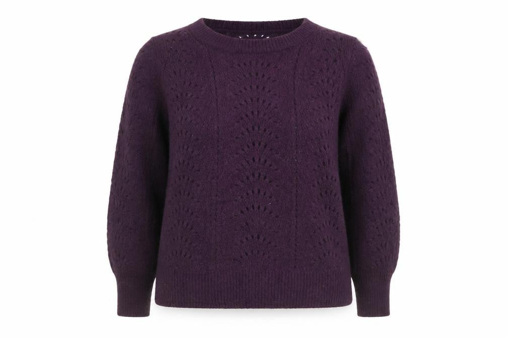 Gap Womens Purple Wool Blend Open Knit Crew Neck Jumper XS