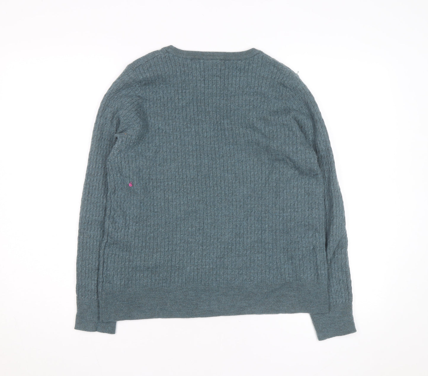 Cynthia Rowley Men's Blue XL Merino Wool Cable-Knit Jumper