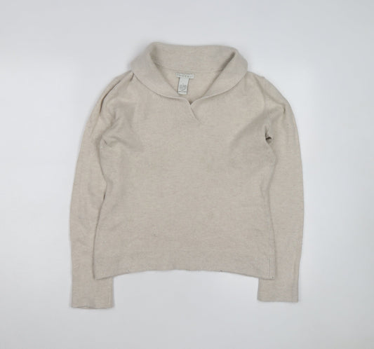 Tweeds Women Beige Shawl Collar Pullover Jumper Size L Wool Blend