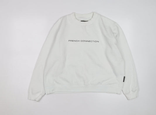 French Connection Men's White Crew Neck Logo Sweatshirt Size M