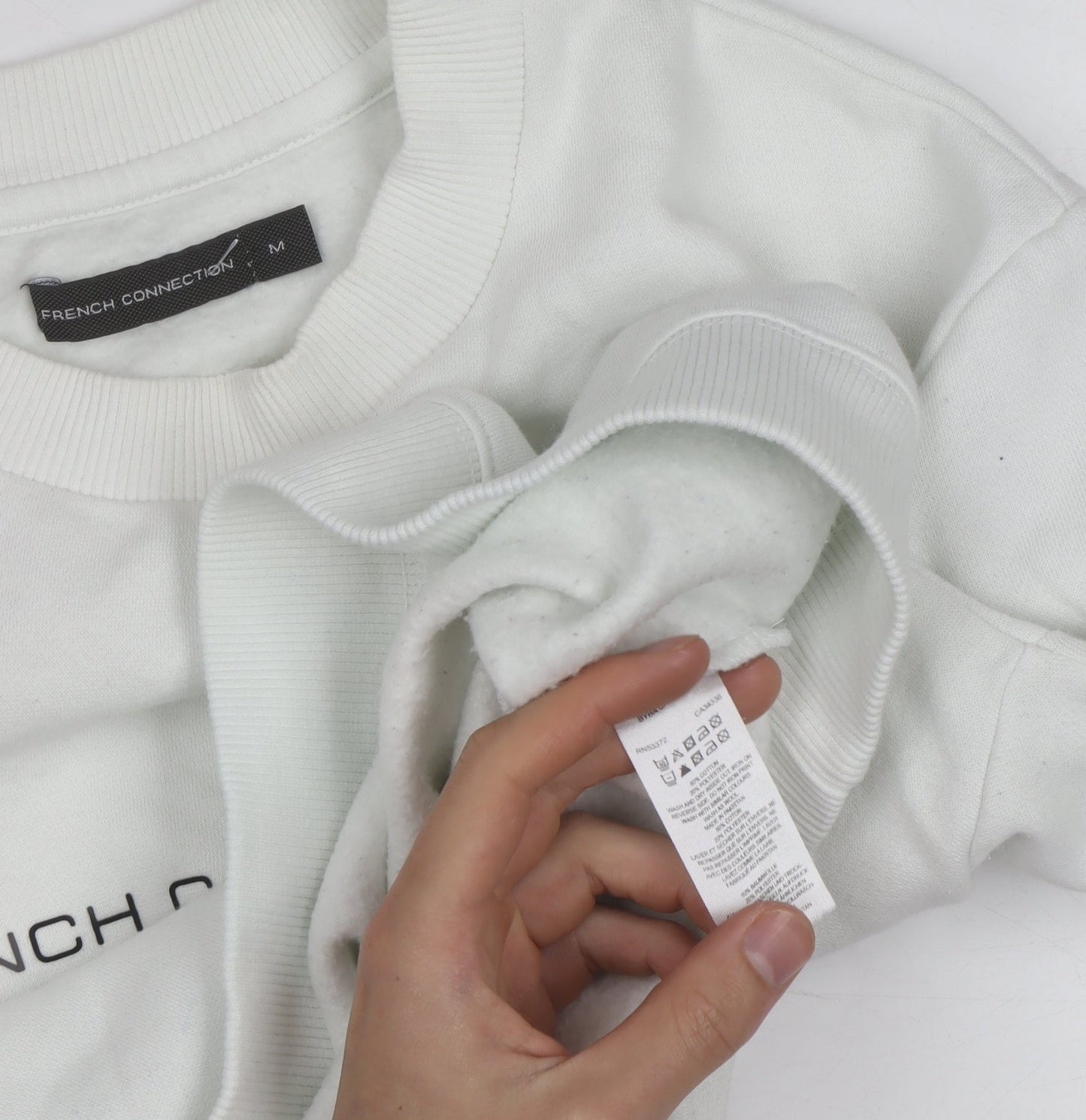 French Connection Men's White Crew Neck Logo Sweatshirt Size M