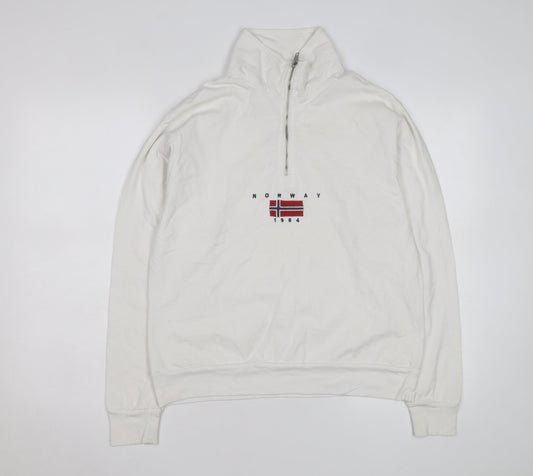 John Galt Men White 1/4 Zip Pullover Sweatshirt Small Cotton Norway 1984