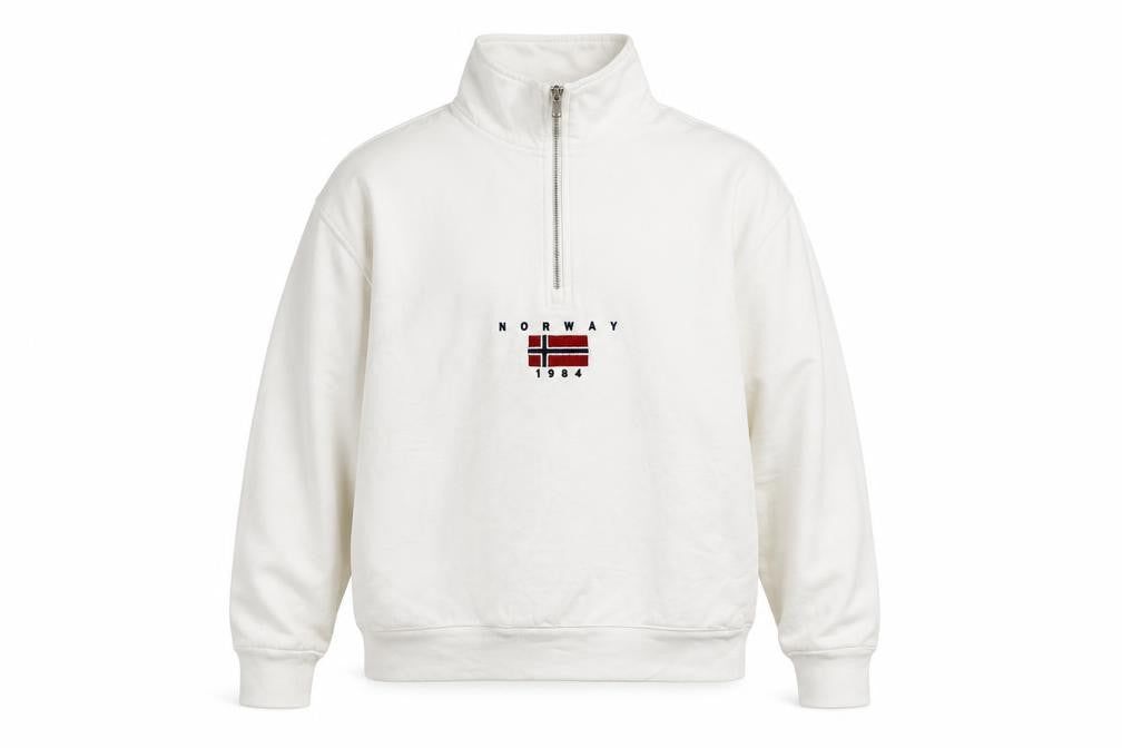 John Galt Men White 1/4 Zip Pullover Sweatshirt Small Cotton Norway 1984