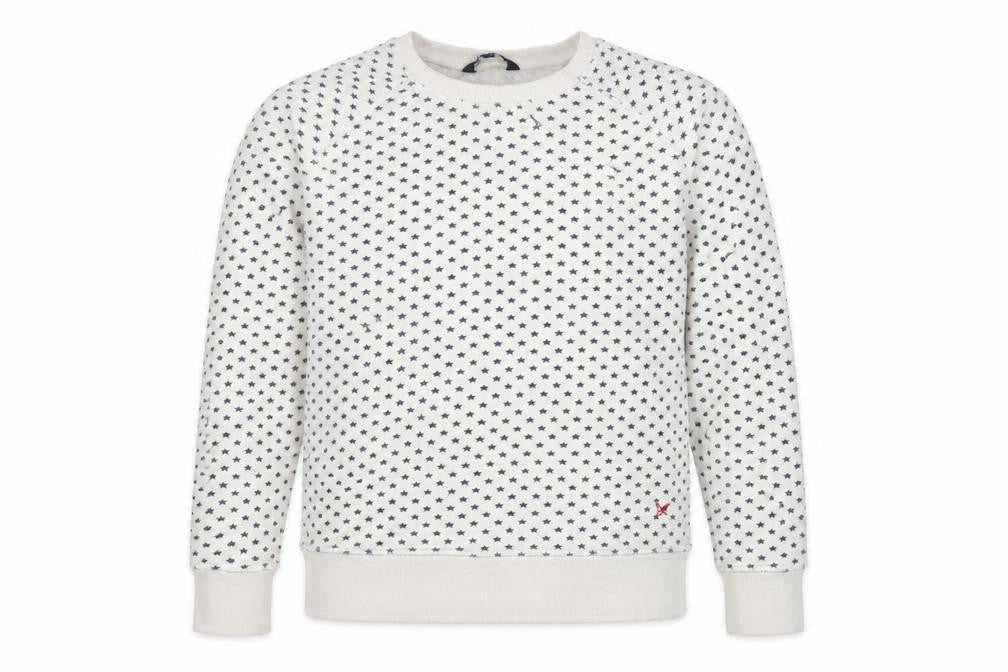 Front view of Crew Clothing Men’s White Star Print Pullover Sweatshirt L