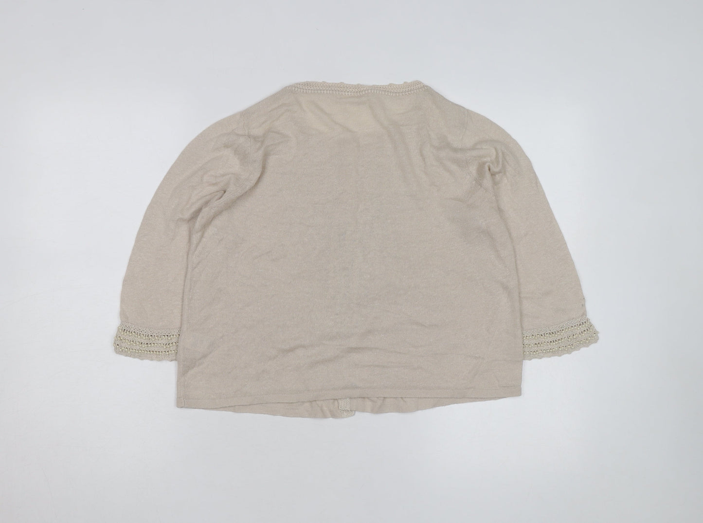 Marks and Spencer Women Beige Knit Cardigan Size 14 Crochet Detail