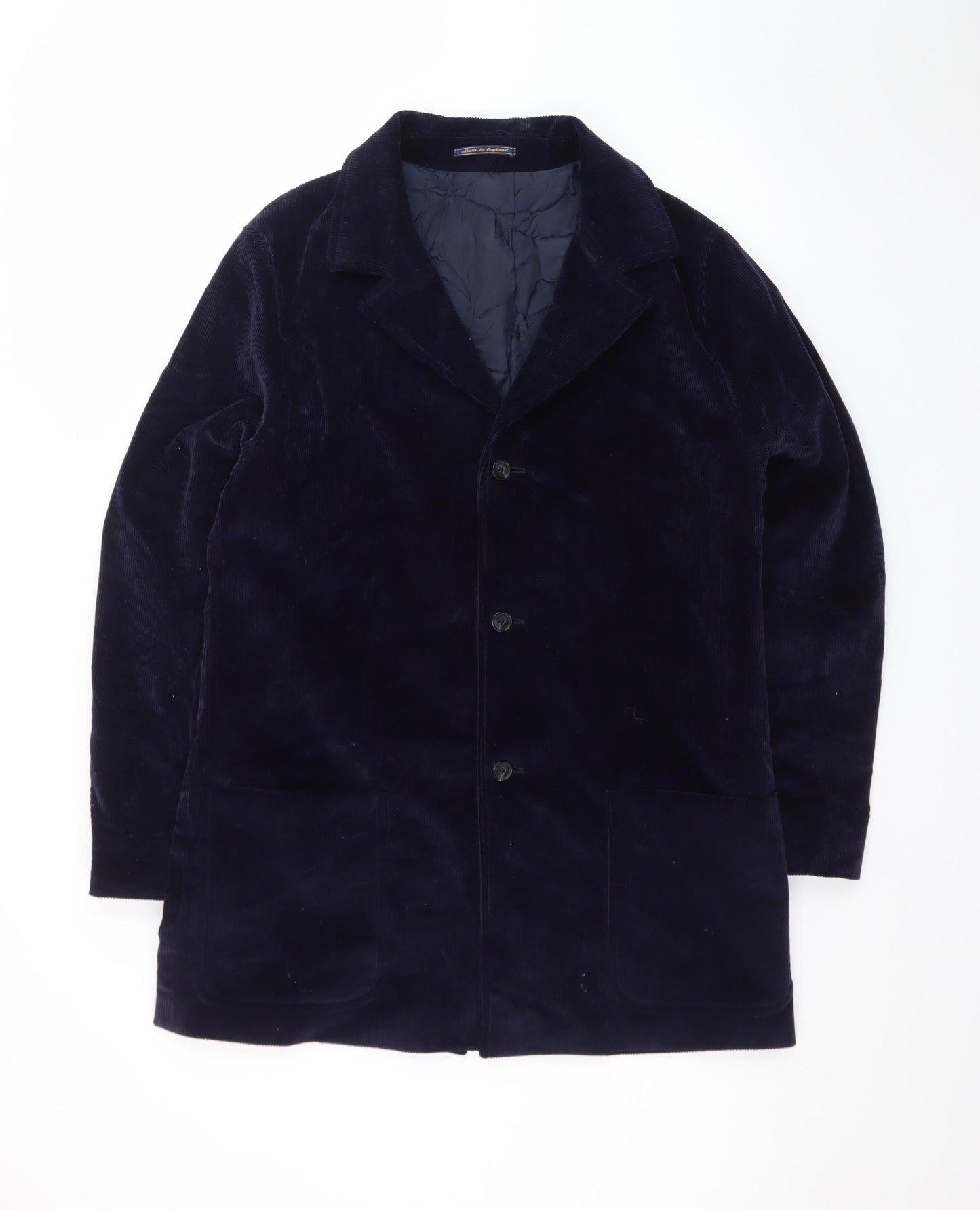 Crombie Men's Blue Corduroy Overcoat XL Cotton Lined Classic