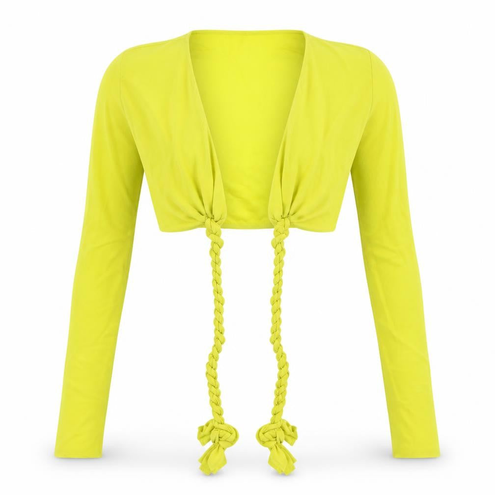 PRETTYLITTLETHING Women's Yellow Cropped Long Sleeve Suit Top UK 6