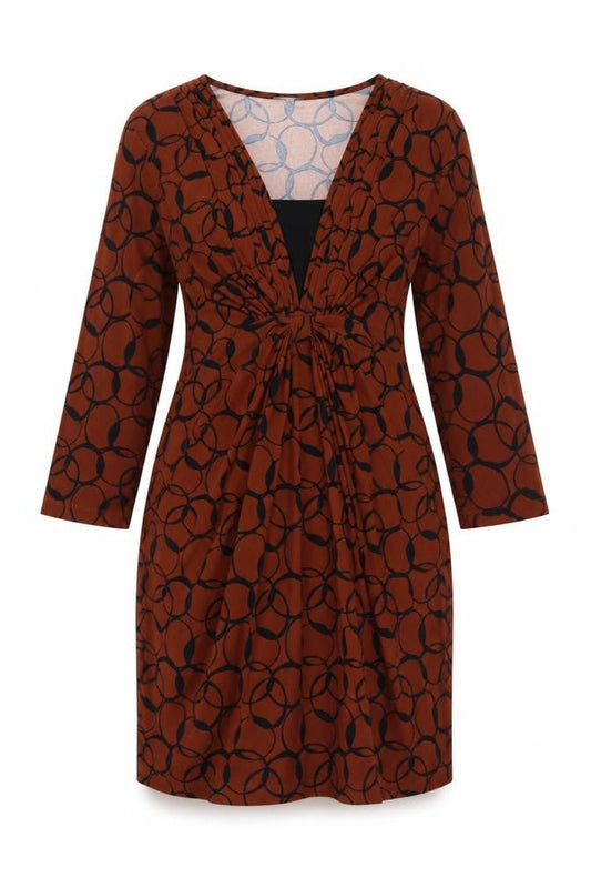 Laura Ashley Women's Brown Geometric V-Neck Ruched Sheath Dress Size 12
