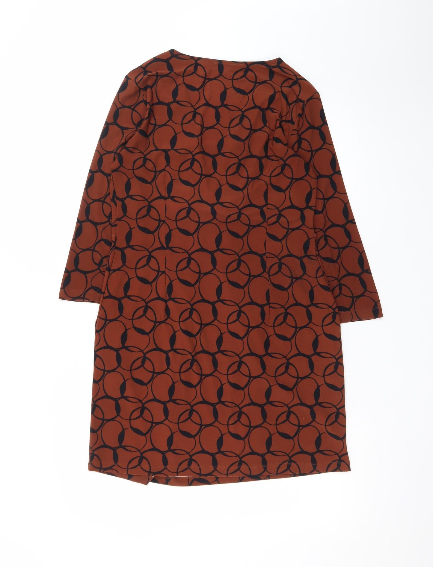 Laura Ashley Women's Brown Geometric V-Neck Ruched Sheath Dress Size 12