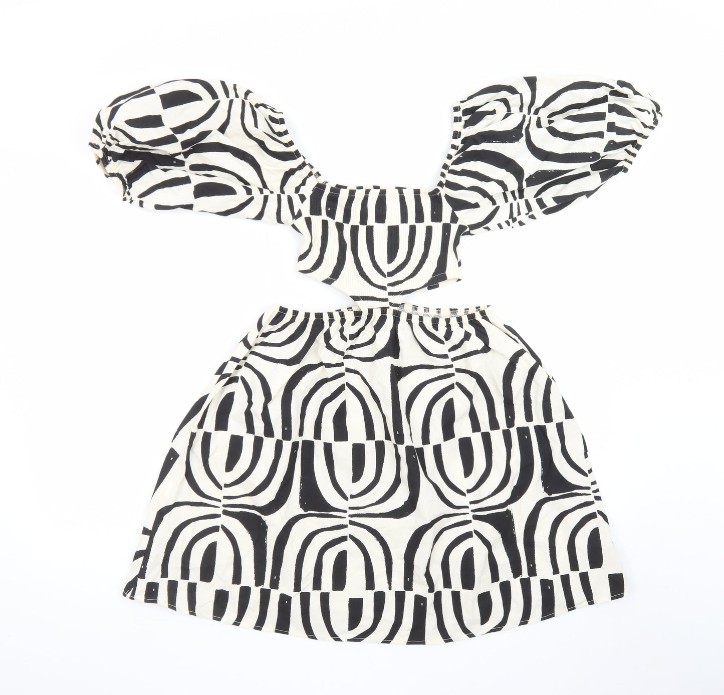 ZARA Women Black Geometric Puff Sleeve Cut Out Dress Size 8