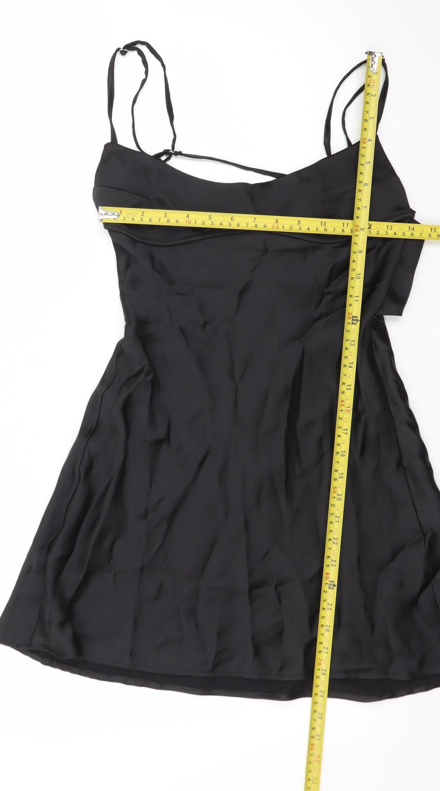 Zara Women Black S Satin Cut Out Slip Dress