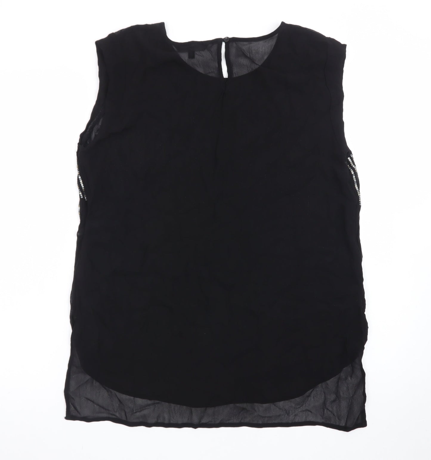 Next Women Black Beaded Tunic Blouse Size 14 Sleeveless Round Neck