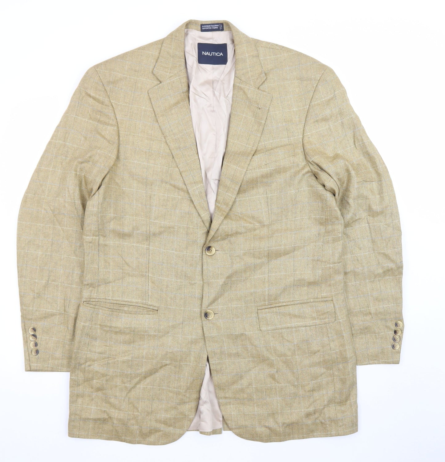 Nautica Women Beige Silk Single-Breasted Blazer 42L Classic Fit
