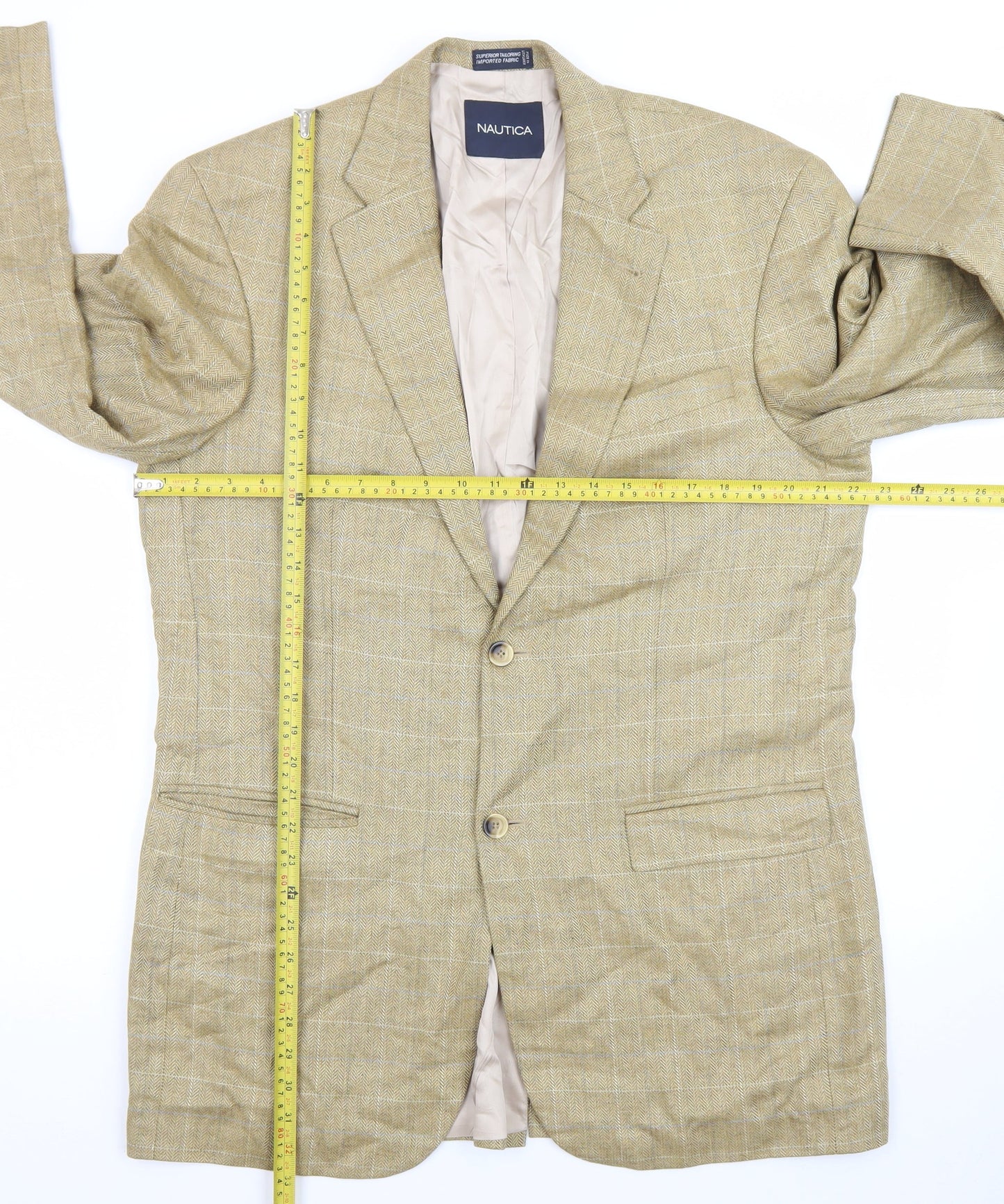 Nautica Women Beige Silk Single-Breasted Blazer 42L Classic Fit