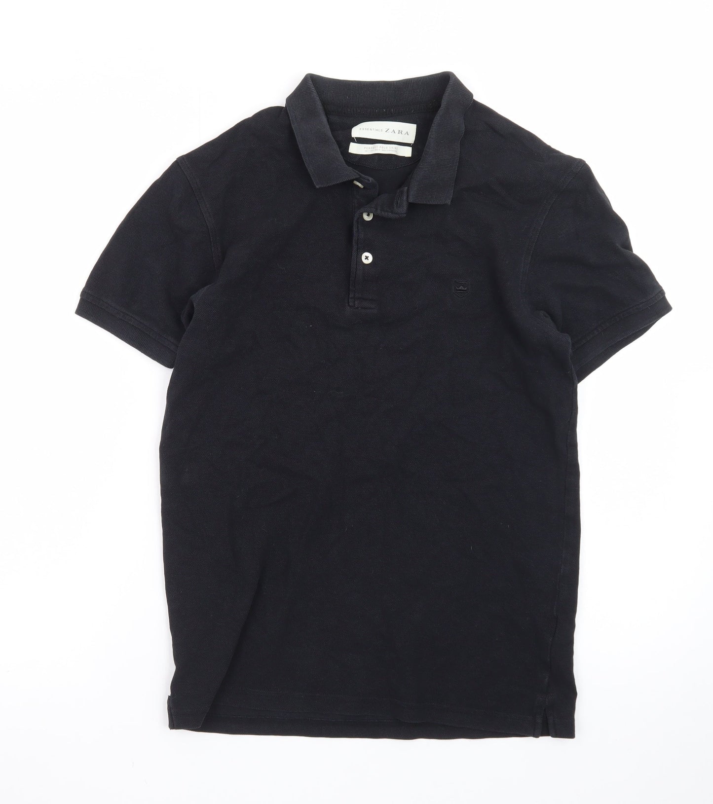 Zara Essentials Men's Black Short Sleeve Classic Fit Polo Shirt Size S