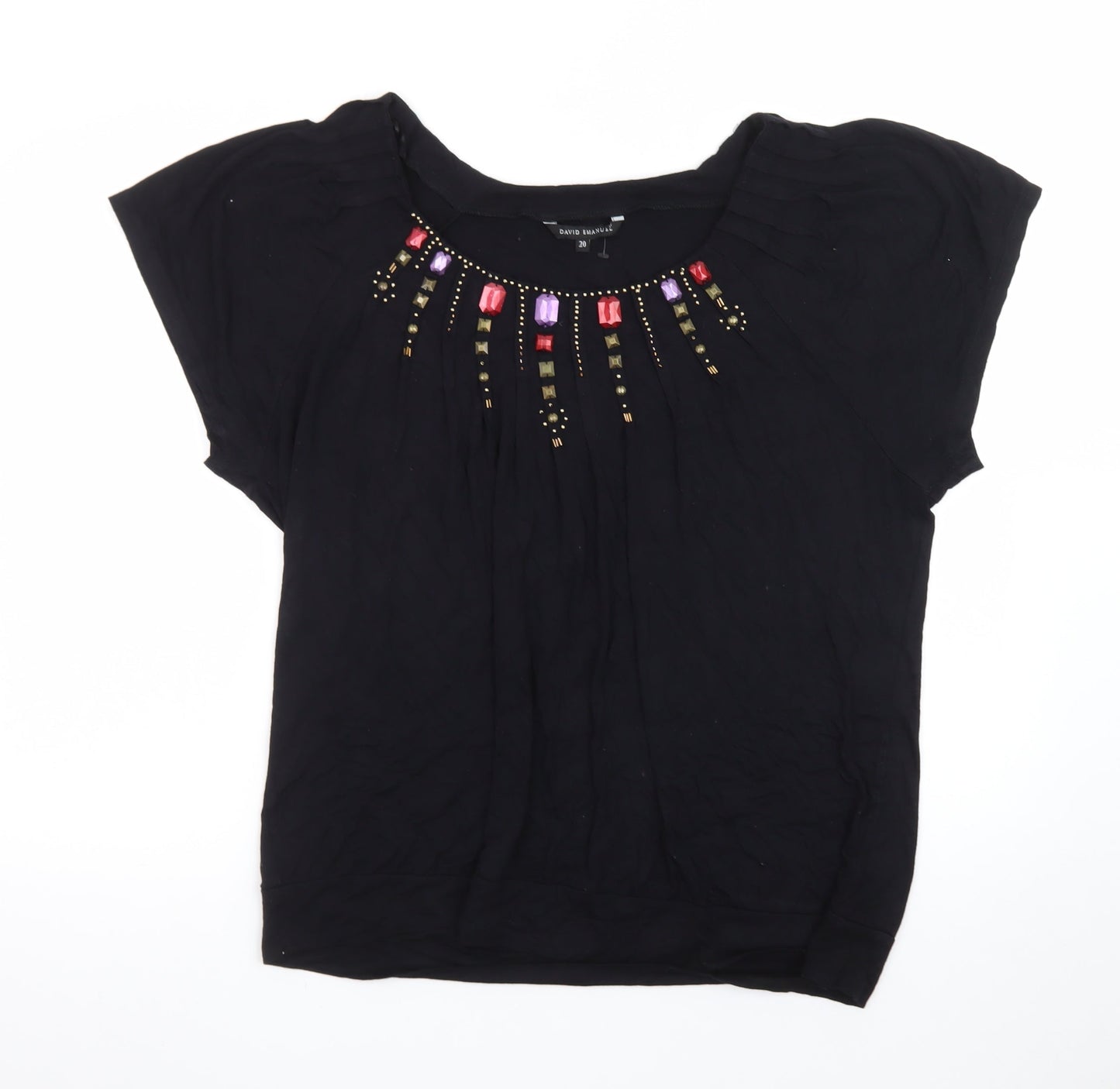 David Emanuel Women's Black Beaded Tunic Blouse Size 20
