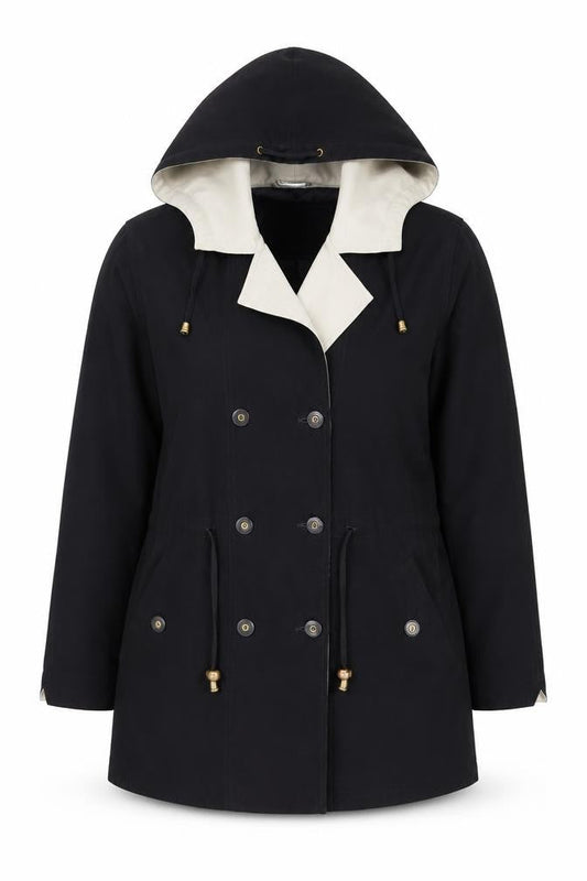 Silkana NUAGE Womens Black Hooded Parka Coat Size 16