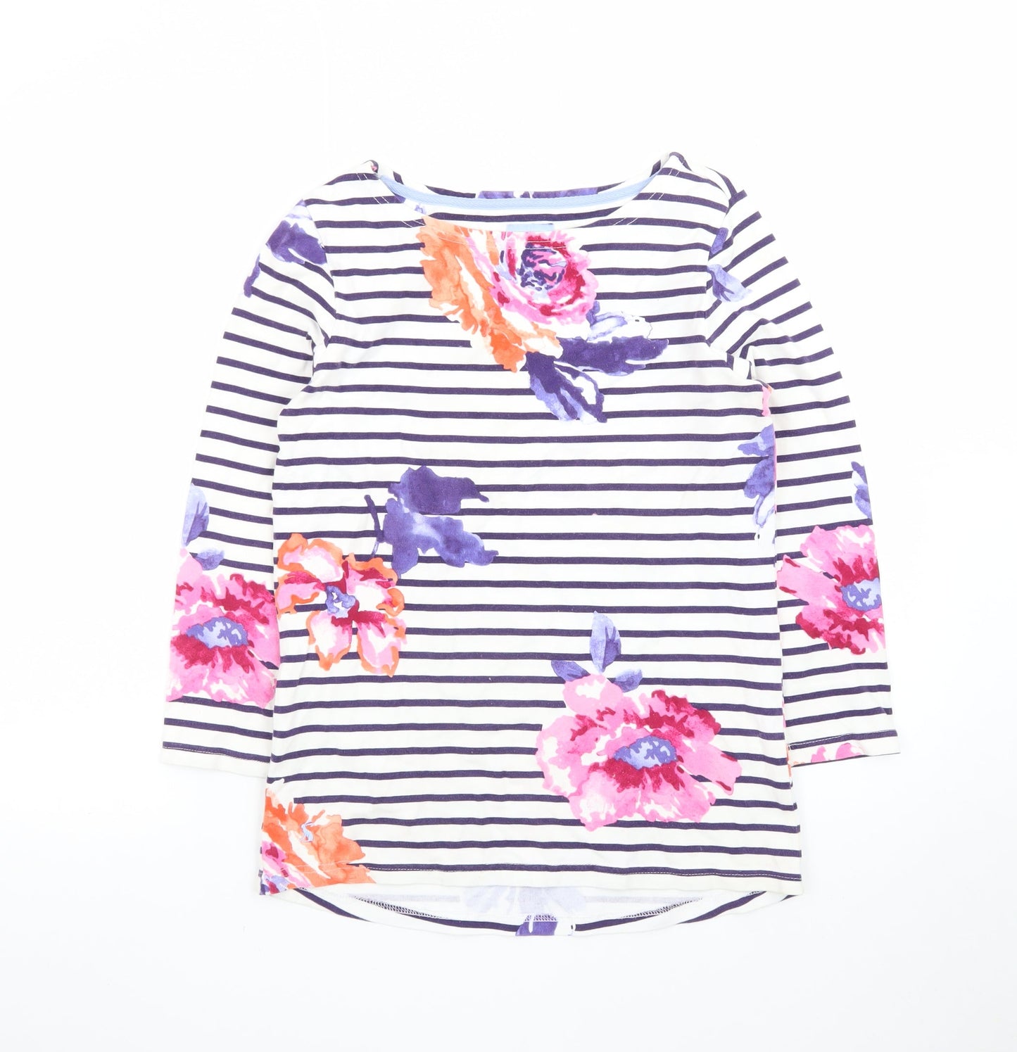 Joules Womens Multicoloured 3/4 Sleeve Striped Floral Cotton T-Shirt Size 8