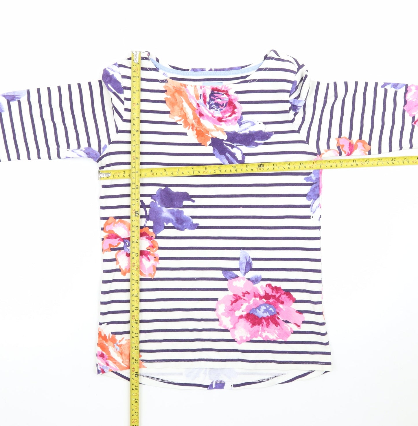 Joules Womens Multicoloured 3/4 Sleeve Striped Floral Cotton T-Shirt Size 8
