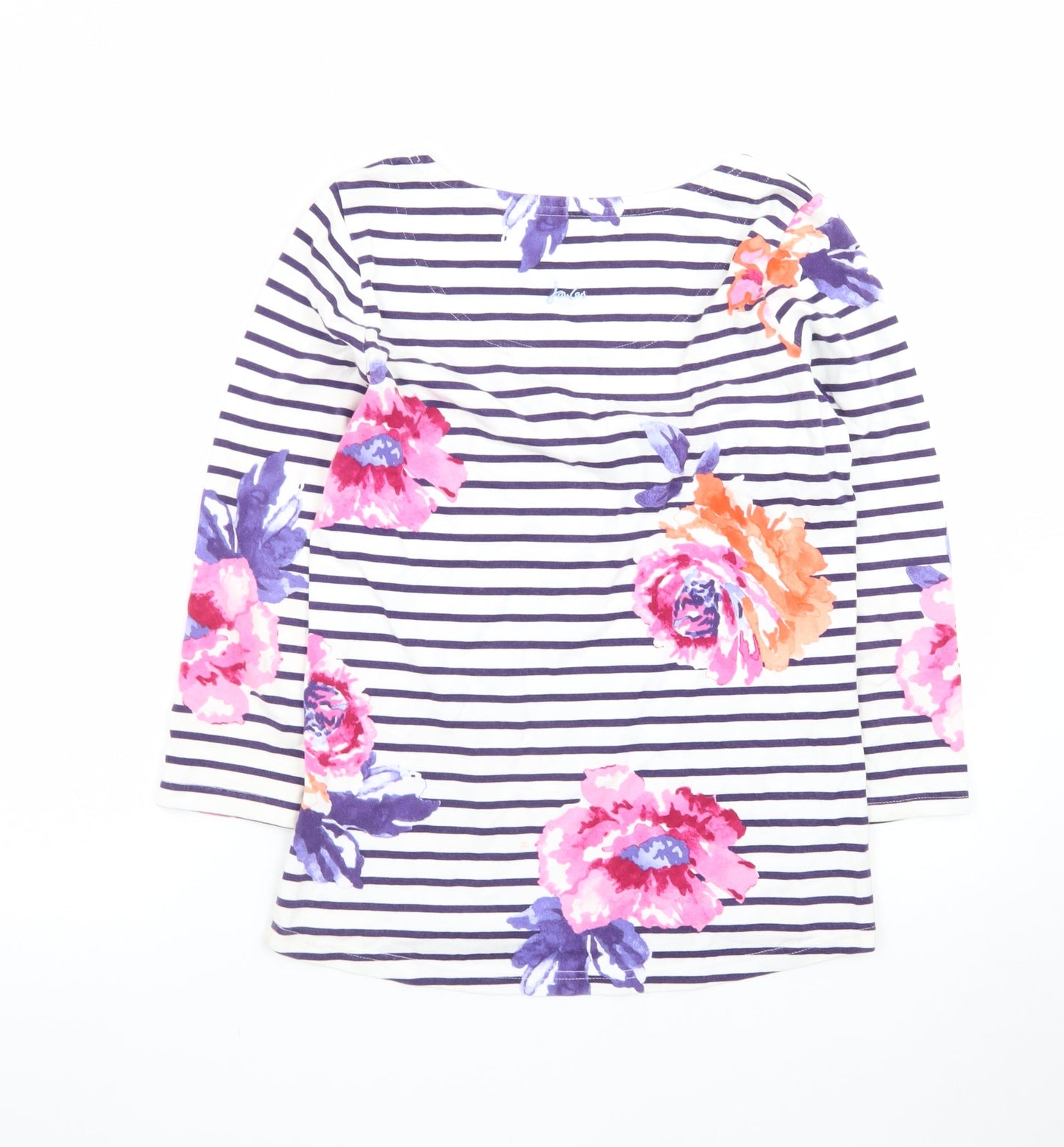 Joules Womens Multicoloured 3/4 Sleeve Striped Floral Cotton T-Shirt Size 8
