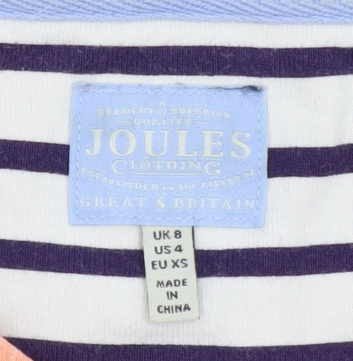 Joules Womens Multicoloured 3/4 Sleeve Striped Floral Cotton T-Shirt Size 8