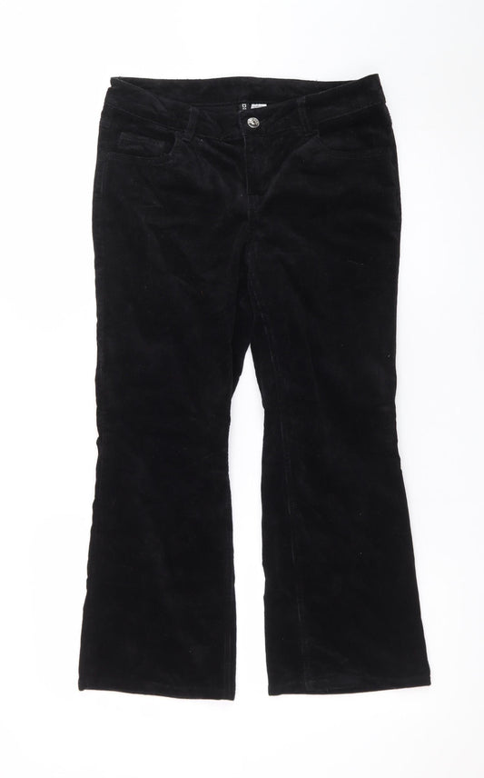 H&M Divided Women Black Corduroy Flared Trousers Size 8